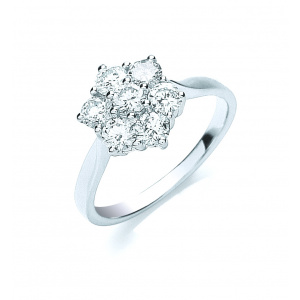 18ct White Gold 7 Stones D.1.00ctw Cluster Diamond Ring